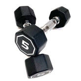 Pair of black hexagonal dumbbells with &