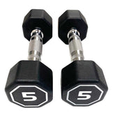 Pair of black hexagonal dumbbells with &