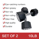 Pair of black dumbbells with red checkmarks and text on a white background