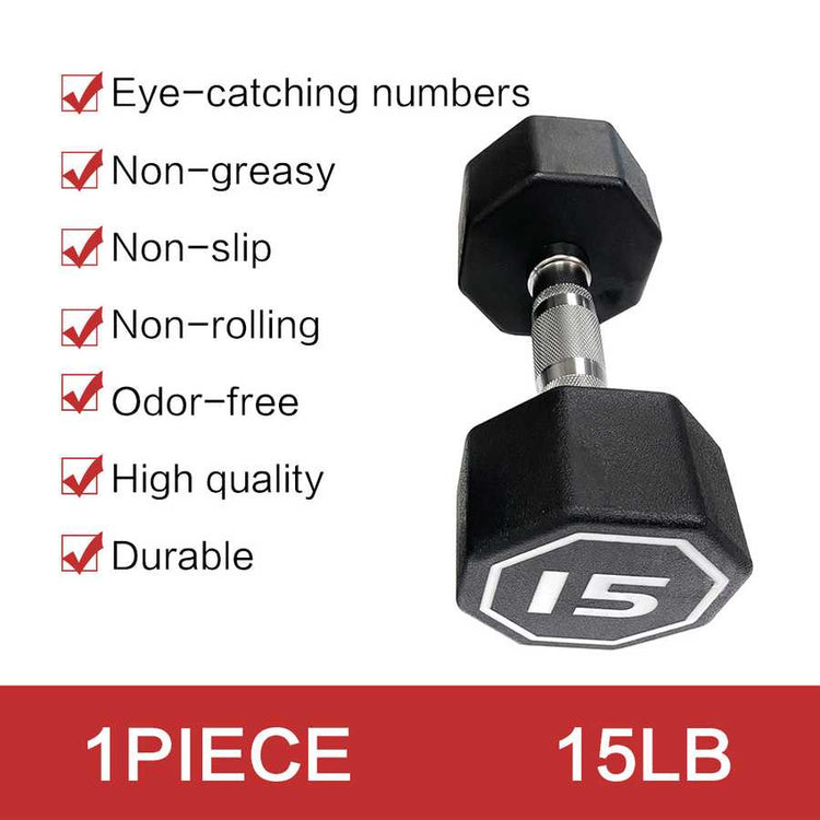 Black hexagonal dumbbell with weight marking &