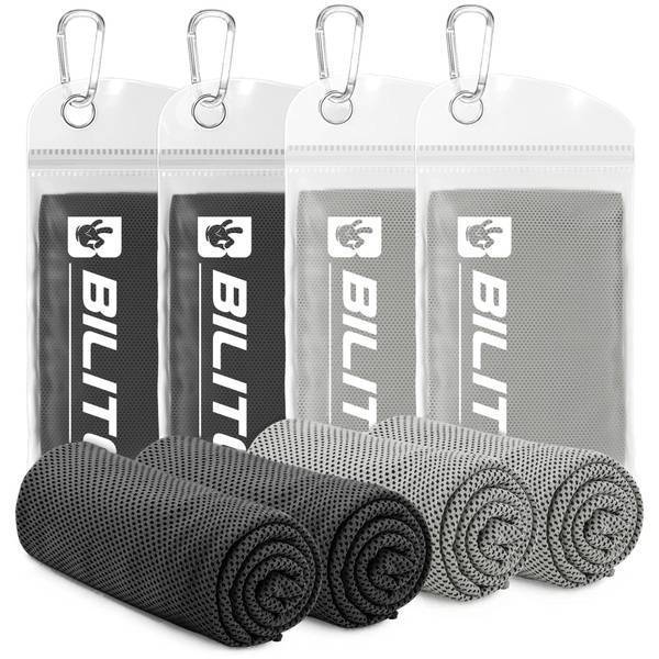 Monochrome set of Superfiber Cooling Towels in black and gray, ideal for minimalist sports gear with high sweat absorption.