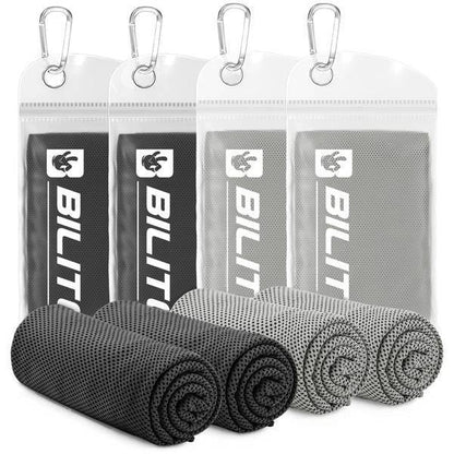 Monochrome set of Superfiber Cooling Towels in black and gray, ideal for minimalist sports gear with high sweat absorption.