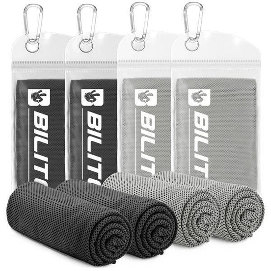 Monochrome set of Superfiber Cooling Towels in black and gray, ideal for minimalist sports gear with high sweat absorption.