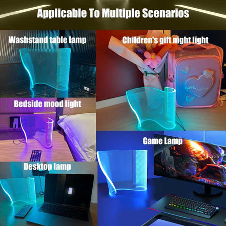 Modern Curved RGB Table Lamps for Bedrooms and Desks - Futuristic Ambient Mood Lighting for Gaming Rooms