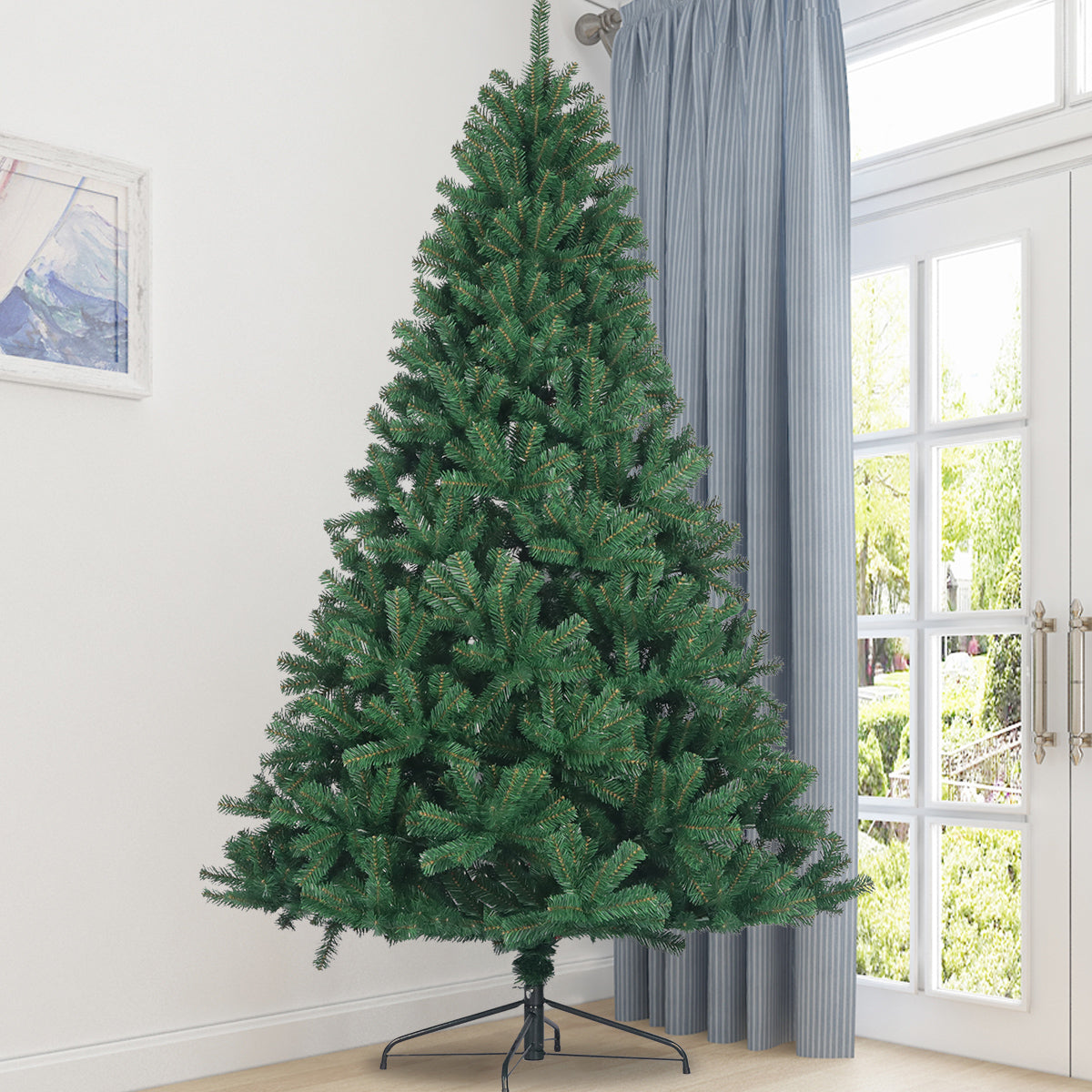 Artificial Christmas Tree Full Natural Spruce PVC Fir Tree 7.5ft Foldable Metal Stand Unlit Green MLNshops]