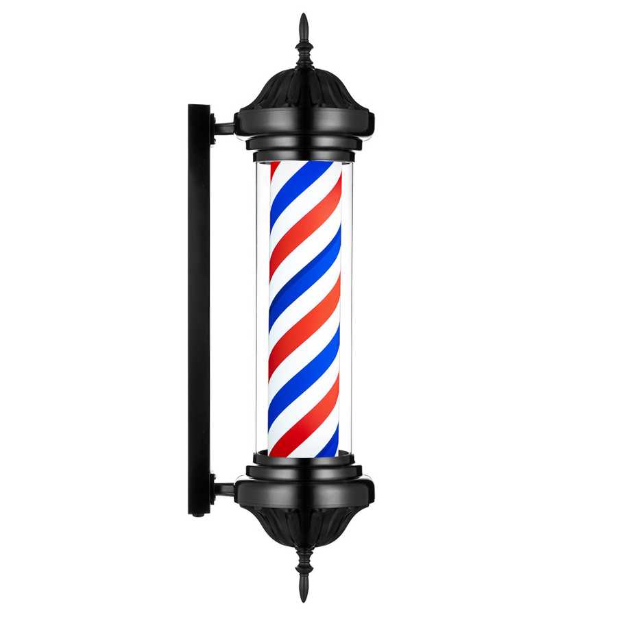 Outdoor barber pole LED sign with classic barber stripes