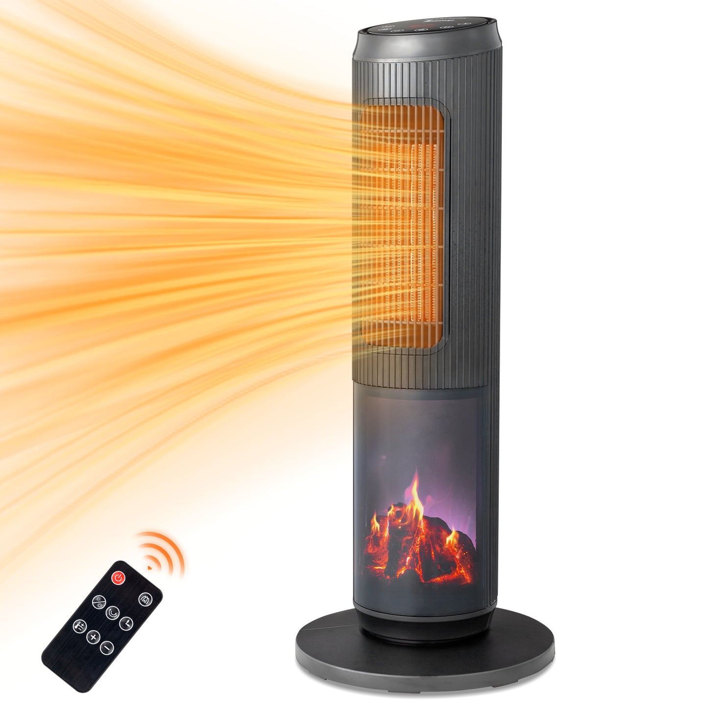 25" Tower Space Heater with 3D Flame, 1500W Portable Electric Heater with Thermostat, 60° Oscillation, Timer, Remote Control, for Indoor Bedroom Office Home, Black Default Title