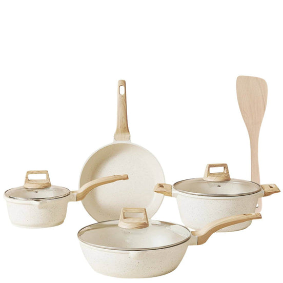 Kitchen Cookware Set Pots and Pans Set White Nonstick Granite Coating Dishwasher Safe Fast Even Heat Induction Frying Pan Stockpot Sauce Pan Default Title