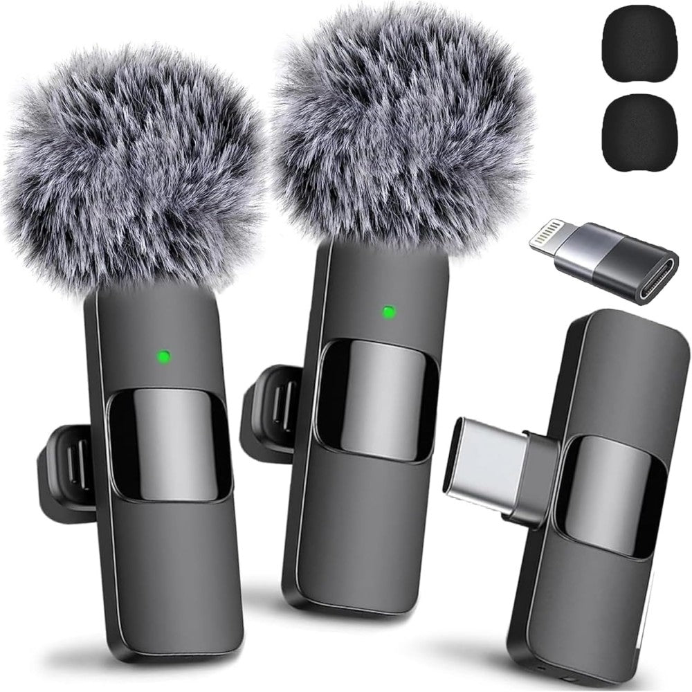 Wireless Microphone for iPhone, iPad, Android, Lavalier Microphone for Video Recording - 2 Pack iPhone Mic Crystal Clear Recording with USB-C for Podcast Microphone, ASMR, TikTok Default Title