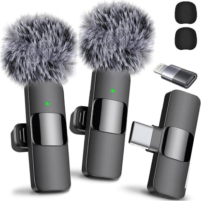 Wireless Microphone for iPhone, iPad, Android, Lavalier Microphone for Video Recording - 2 Pack iPhone Mic Crystal Clear Recording with USB-C for Podcast Microphone, ASMR, TikTok Default Title