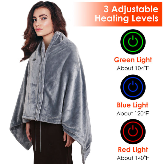 Wearable USB Heated Blanket Shawl, Portable Heated Blanket, 3 Gears 8 Heating Zones Cordless Zip Heated Throw Blanket for Women, Outdoor, Office, Camping Default Title