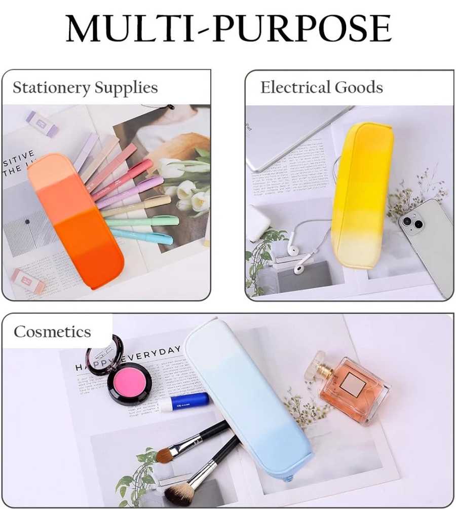 Collage of stationery supplies, electrical goods, and cosmetics with text &