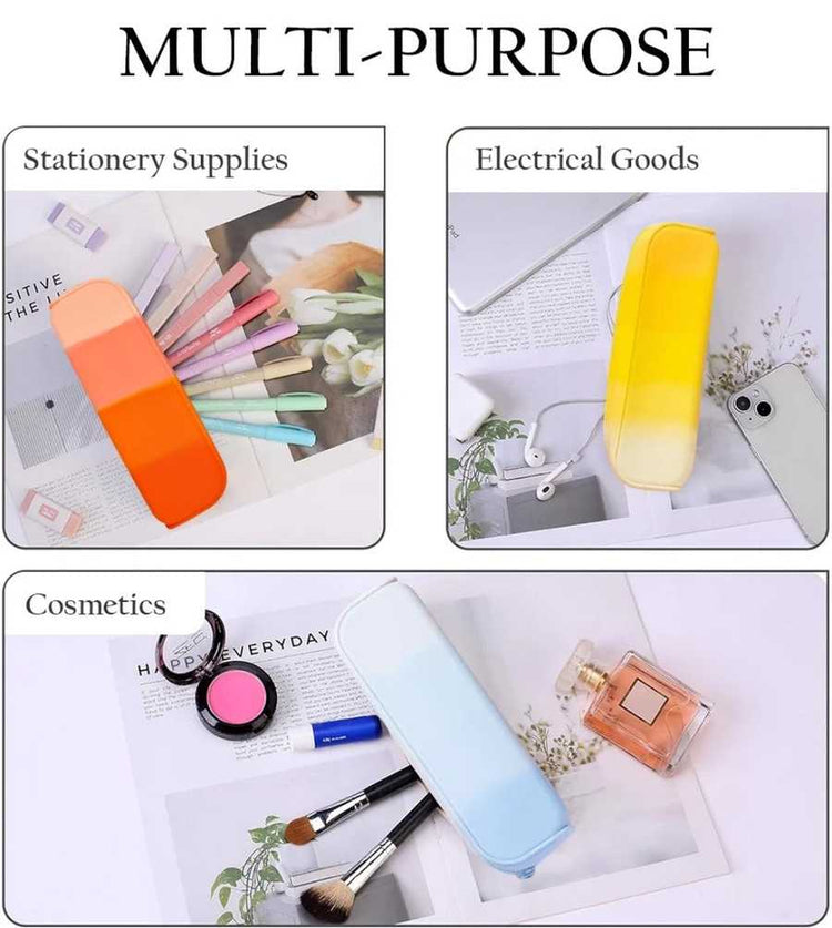 Collage of stationery supplies, electrical goods, and cosmetics with text &
