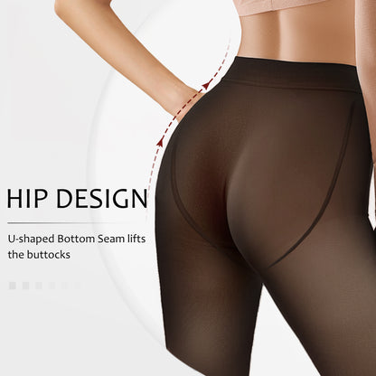 U-shaped hip design on fleece lined tights enhances curves and lifts the buttocks for a flattering winter leggings fit.