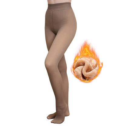 High Waist Fleece Lined Tights for winter, sheer nude leggings with thermal lining, perfect for cozy and stylish cold weather outfits.