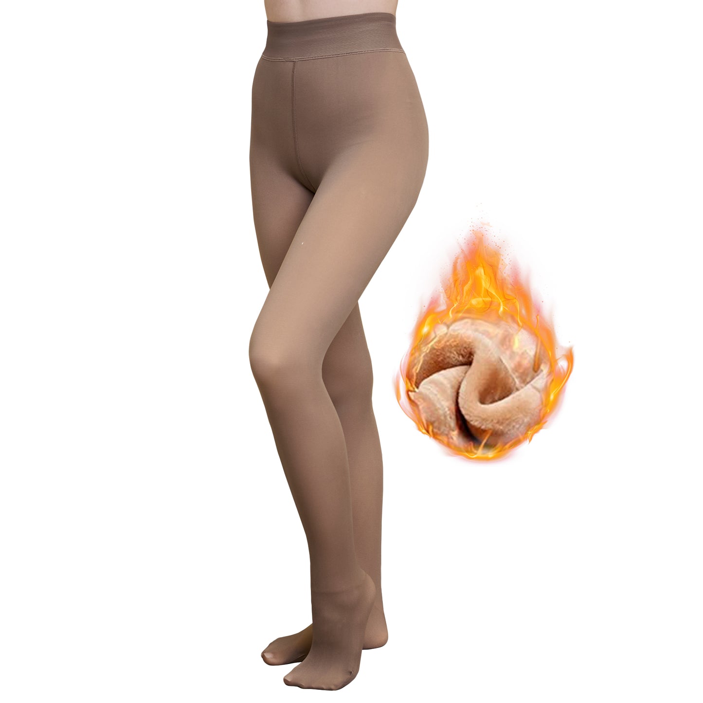 Warm Pantyhose Leggings with fleece interior, high-rise fit and nude finish, designed for warmth and comfort in winter fashion.