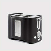 Angled view of 2 slice toaster with wide slots and user-friendly controls, perfect for quick results and easy clean-up.