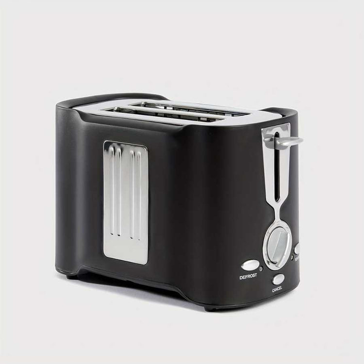Angled view of 2 slice toaster with wide slots and user-friendly controls, perfect for quick results and easy clean-up.