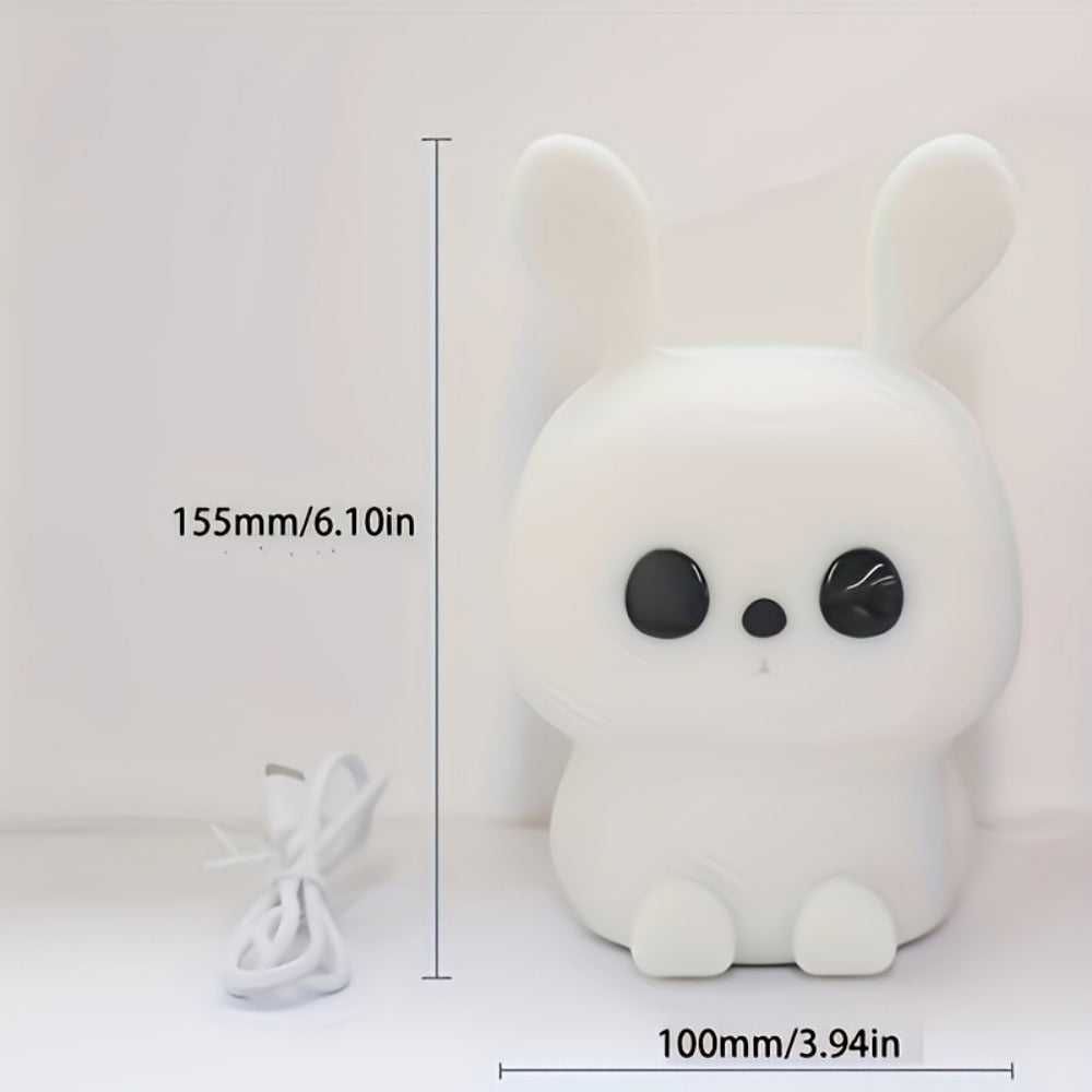 White bunny silicone night light with USB cable, 6.1 in tall and 3.94 in wide