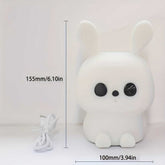 White bunny silicone night light with USB cable, 6.1 in tall and 3.94 in wide