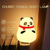 Chubby panda silicone night light with red scarf glowing warm for nighttime