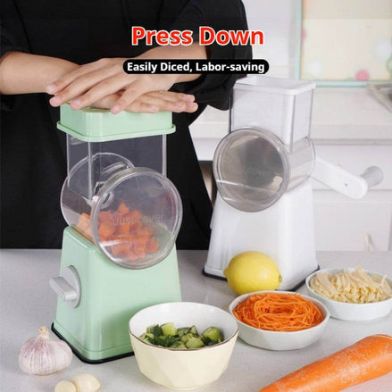 Premium Multi-Purpose Vegetable Chopper - Slices, grinds, chops, and julienne fruits without much effort - Includes container, interchangeable blades white
