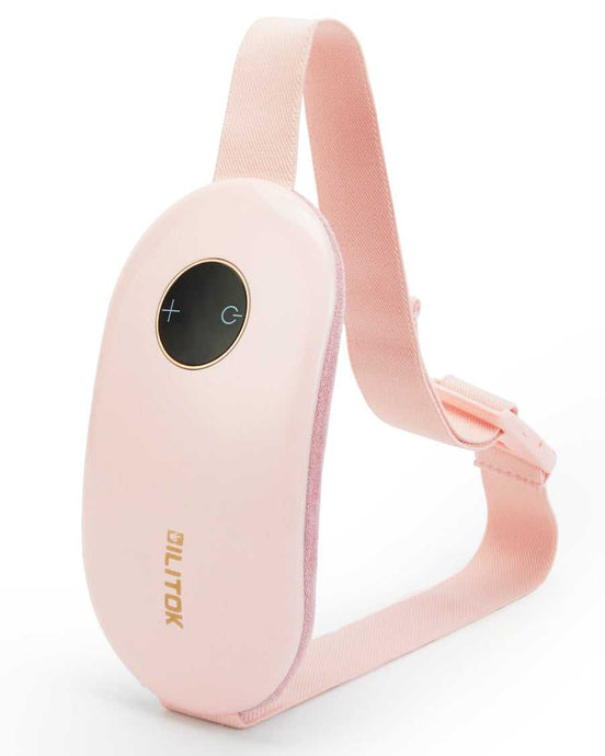 Pink wearable heating pad with digital control for cramps