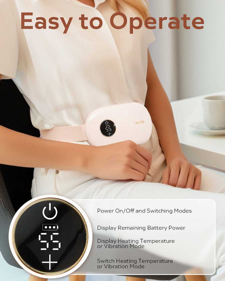 Portable heating pad for cramps with digital display and adjustable settings