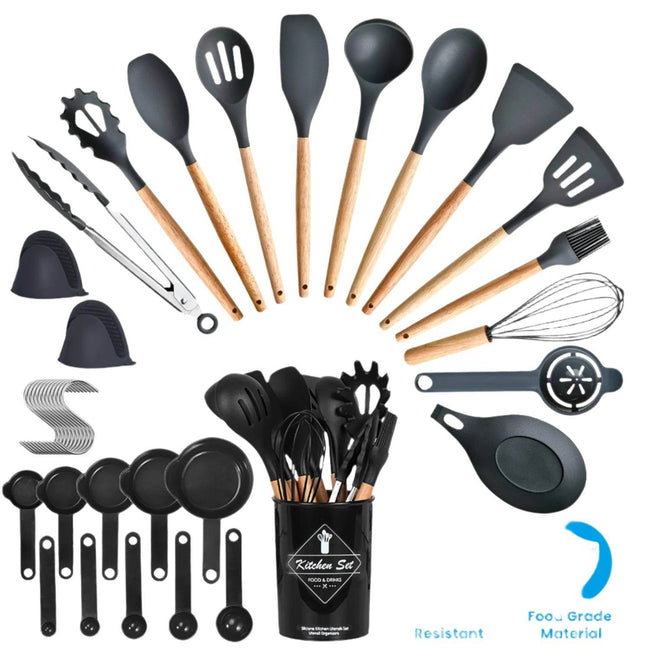 35Pcs Kitchen Cooking Utensils Set Spatula Set Baking Utensil Set Kitchen Accessories Necessities with Holder Egg Whisk Separator Tong Turner Spoons Cups Default Title