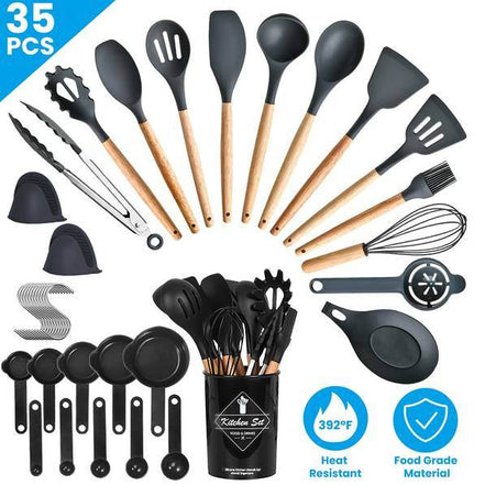 35Pcs Kitchen Cooking Utensils Set Spatula Set Baking Utensil Set Kitchen Accessories Necessities with Holder Egg Whisk Separator Tong Turner Spoons Cups