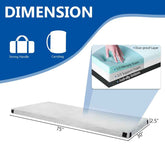 Mattress topper with dimensions and features on a blue and white background
