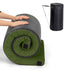 Roll-up camping mat with green and gray colors and a black carrying case.