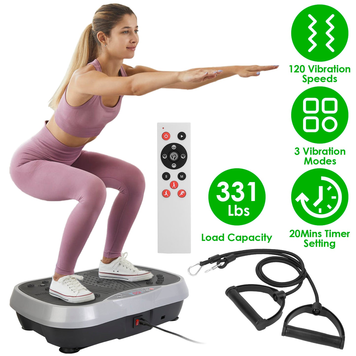 Vibration Exercise Machine With Resistant Bands Remote Control Whole Body Vibration Platform Workout Equipment Home Fitness Training Equipment For Weight Loss Fat Burner Default Title
