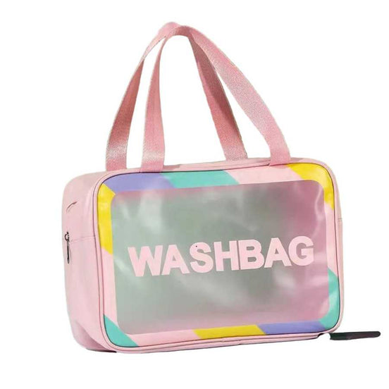 4-Piece Women's Multi-Functional Cosmetic Bag with large capacity and travel-friendly for storing makeup brushes and toiletries. It has a wet/dry separation design