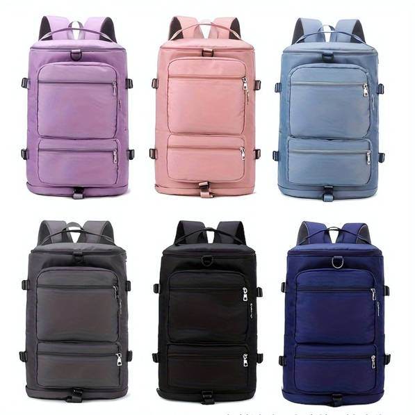 Large Capacity Waterproof Duffel Bag with Dry-Wet Separation, Shoe Compartment, and Adjustable Shoulder Strap for Travel, Sports, and Fitness. Brow