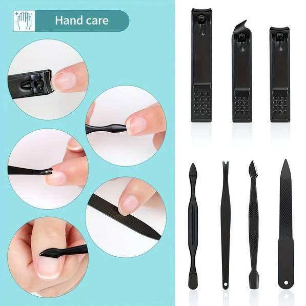 10-Piece Travel-Ready Black Nail Clippers Kit – Top-Rated Grooming Set with Professional Cuticle Nippers & Clippers