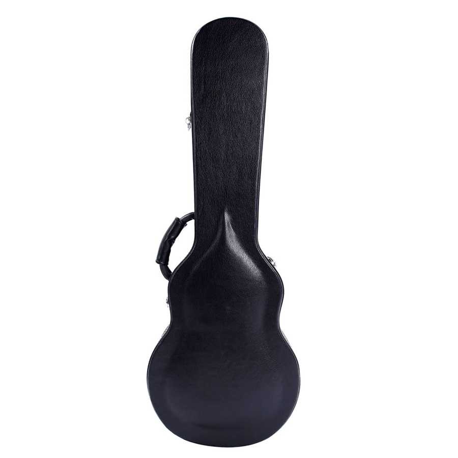 Black guitar case on a white background