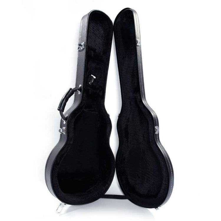 Two black guitar cases on a white background