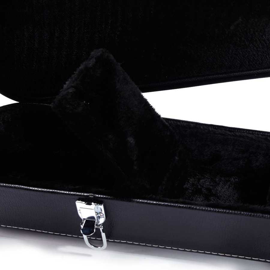 Black guitar case with a zipper on a white background