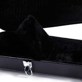 Black guitar case with a zipper on a white background