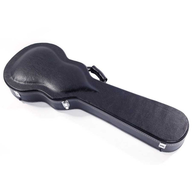 Black guitar case on a white background
