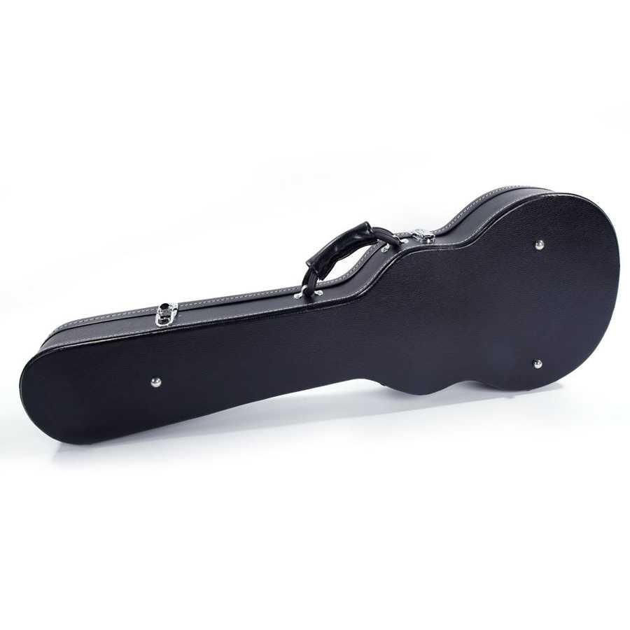 Black guitar case on a white background