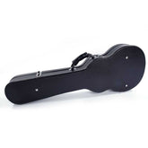 Black guitar case on a white background