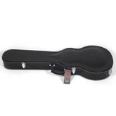 Black guitar case on a white background