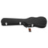 Black guitar case with a brand label on a white background