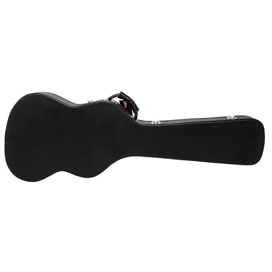 Black guitar case on a white background