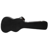 Black guitar case on a white background