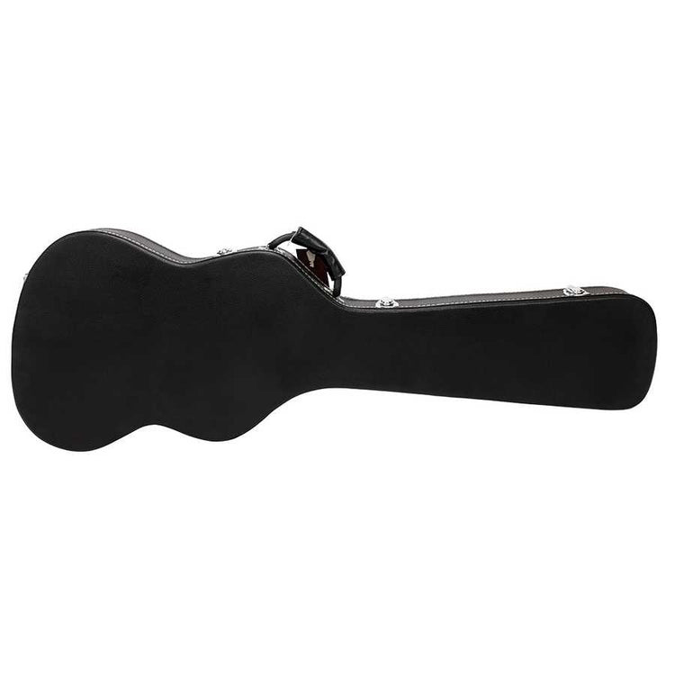 Black guitar case on a white background