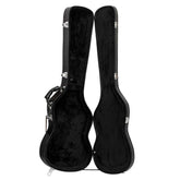 Black guitar case on a white background