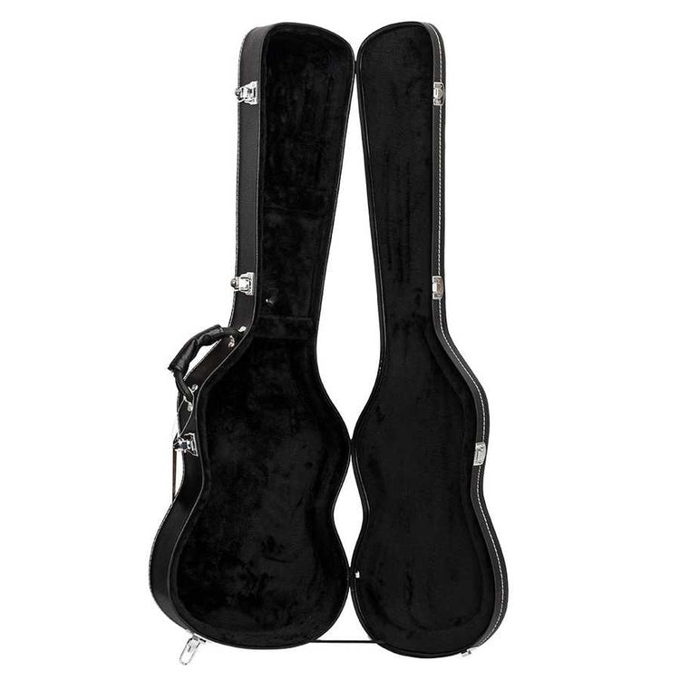 Black guitar case on a white background